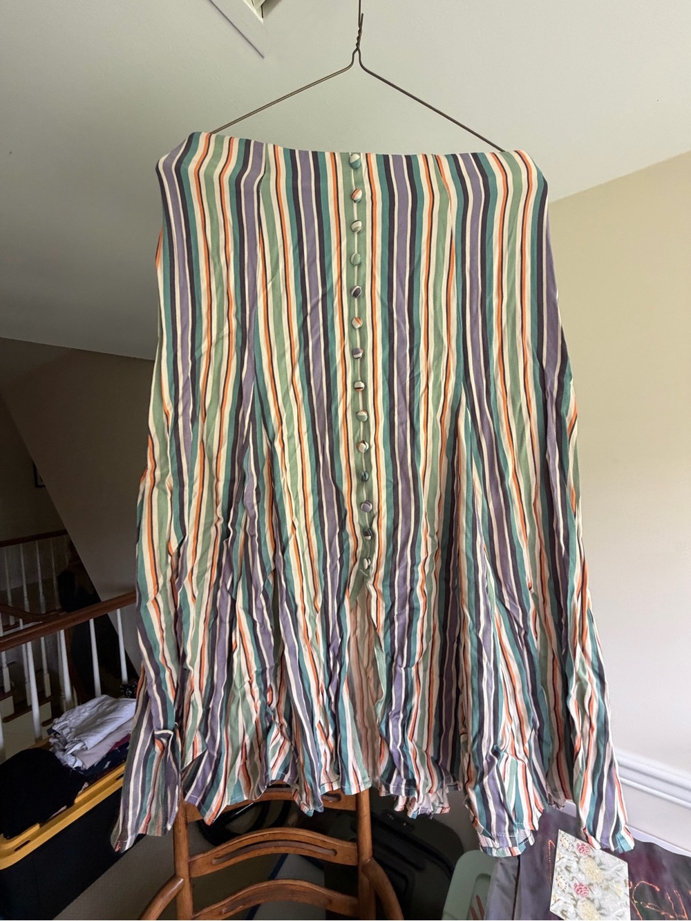 Striped Button-Front Maxi Skirt in Pastel Multi